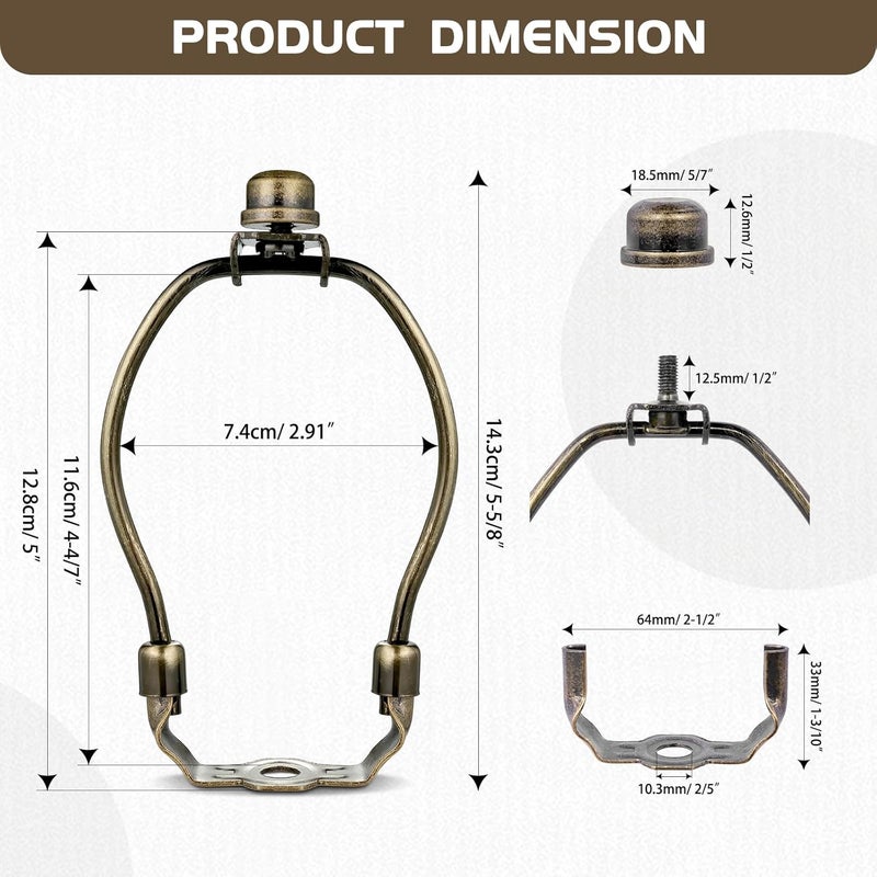 GooChan Lamp Shade Harp, Antique Brass Lamp Harp Frame Lampshade Bracket, Detachable Shade Holder for Floor or Table Light (Bronze, 5-Inch) - Image 2